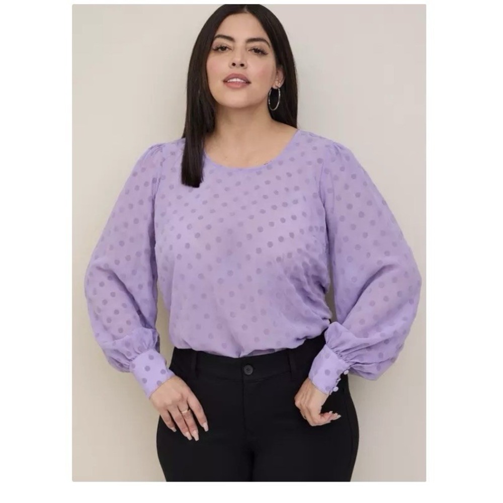Torrid Purple Chiffon Clip Dot Puff Sleeve Top Size 2X‎